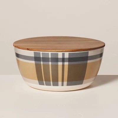 10pc Fall Plaid & Stripe Bamboo-Melamine Picnic Set Tan/Blue/Cream - Hearth & Hand™ With Magnolia 4 10pc Fall Plaid & Stripe Bamboo-Melamine Picnic Set Tan/Blue/Cream - Hearth & Hand™ With Magnolia - Image 2