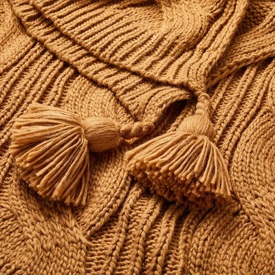 Chunky Cable Knit Fall Throw Blanket Toasted Almond - Hearth & Hand™ With Magnolia 4 Chunky Cable Knit Fall Throw Blanket Toasted Almond - Hearth & Hand™ With Magnolia - Image 2