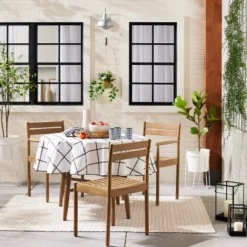 70" Grid Lines Wipeable Oil-Cloth Round Tablecloth Dark Gray/Cream - Hearth & Hand⢠With Magnolia