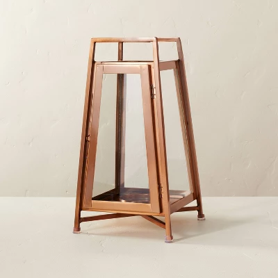 Raised Metal & Glass Pillar Candle Lantern Copper - Hearth & Hand™ With Magnolia 6 Raised Metal & Glass Pillar Candle Lantern Copper - Hearth & Hand™ With Magnolia - Image 4