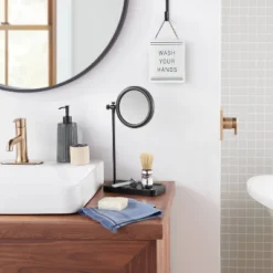 Two-Sided Vanity Mirror With Tray Base Matte Black - Hearth & Hand™ With Magnolia