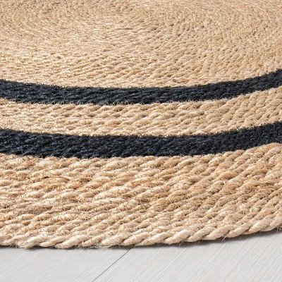 Round 5' Double Stripe Braided Jute Area Rug Charcoal/Tan - Hearth & Hand™ With Magnolia 3 Round 5' Double Stripe Braided Jute Area Rug Charcoal/Tan - Hearth & Hand™ With Magnolia