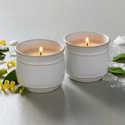 2pk Barrel Ceramic Candle Gift Set - Salt/Canvas 4oz - Hearth & Hand⢠With Magnolia