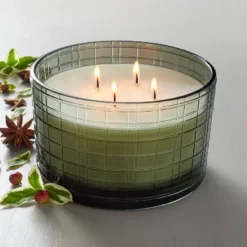 Textured Glass Mulled Spice Jar Christmas Candle Green 24oz - Hearth & Hand⢠With Magnolia