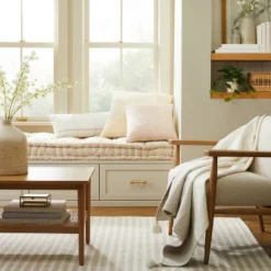 12"x30" Open Grid Lines Lumbar Throw Pillow Cream/Taupe - Hearth & Hand™ With Magnolia