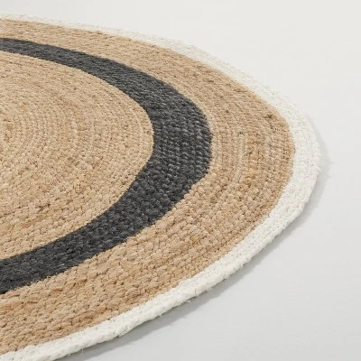 Round 5' Bold Stripe Braided Jute Area Rug Black/Tan/Cream - Hearth & Hand™ With Magnolia 4 Round 5' Bold Stripe Braided Jute Area Rug Black/Tan/Cream - Hearth & Hand™ With Magnolia - Image 2
