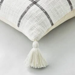 24"x24" Woven Slub Checkered Throw Pillow With Tassels Cream/Gray - Hearth & Hand™ With Magnolia 7 24"x24" Woven Slub Checkered Throw Pillow With Tassels Cream/Gray - Hearth & Hand™ With Magnolia -Decor Haven Shop GUEST e6eb5fab db20 4685 8c31 3c2aacf436ce